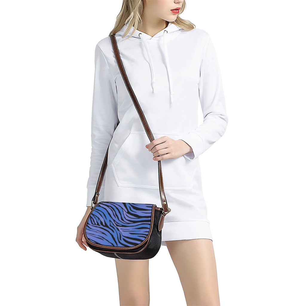 Black Blue Zebra Pattern Print Saddle Bag