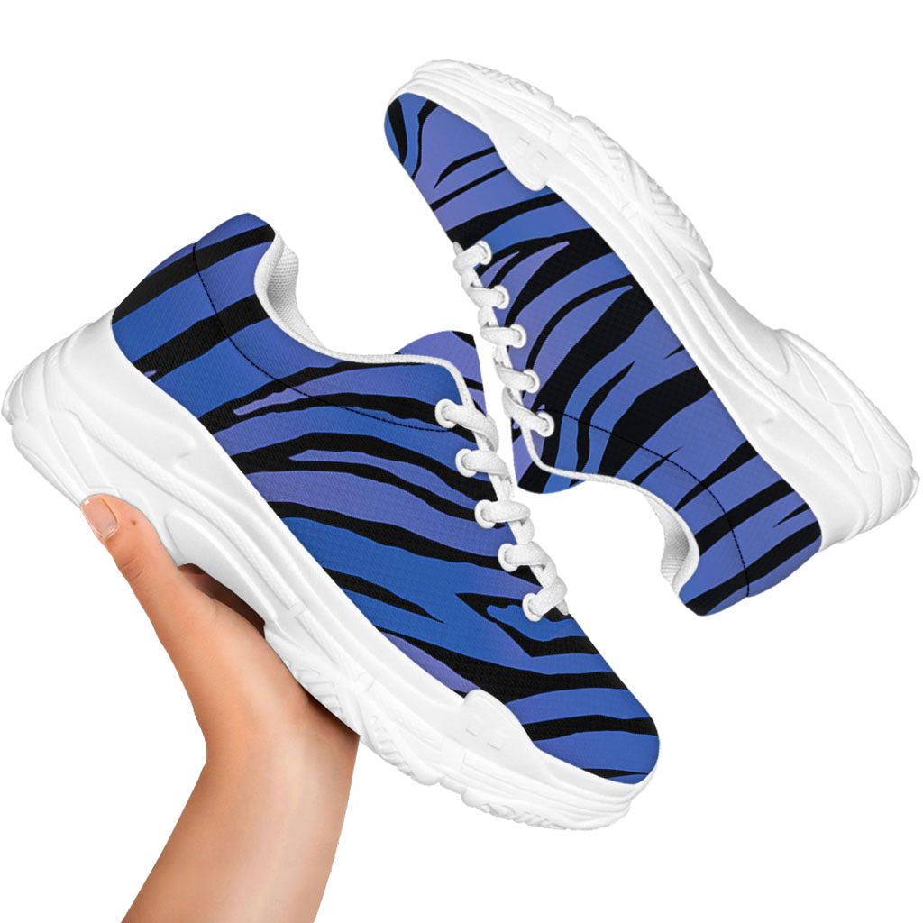 Black Blue Zebra Pattern Print White Chunky Shoes