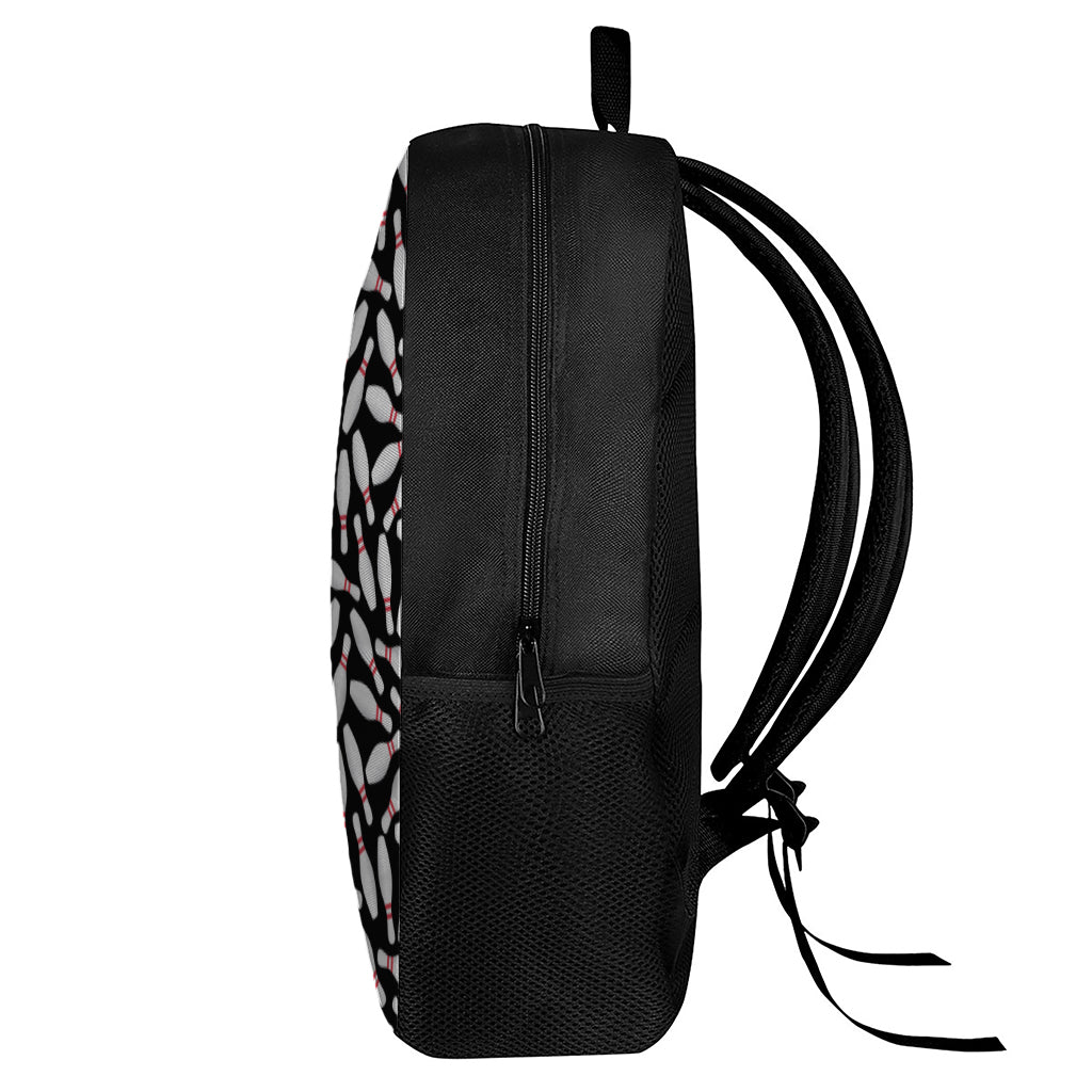 Black Bowling Pins Pattern Print 17 Inch Backpack