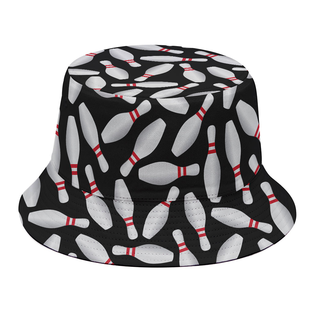 Black Bowling Pins Pattern Print Bucket Hat