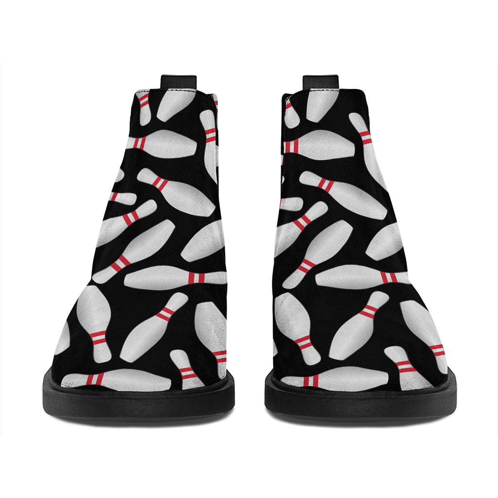 Black Bowling Pins Pattern Print Flat Ankle Boots