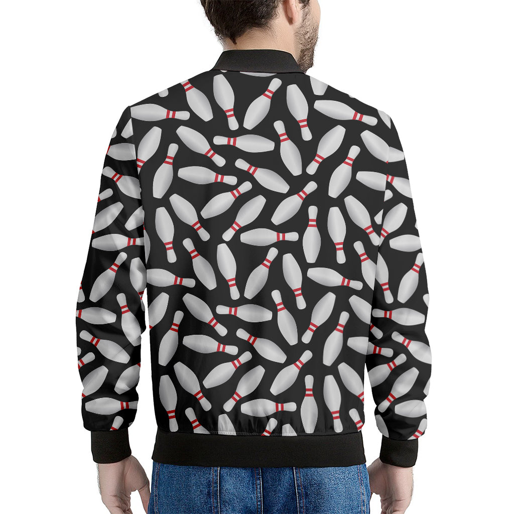 Black Bowling Pins Pattern Print Men's Bomber Jacket
