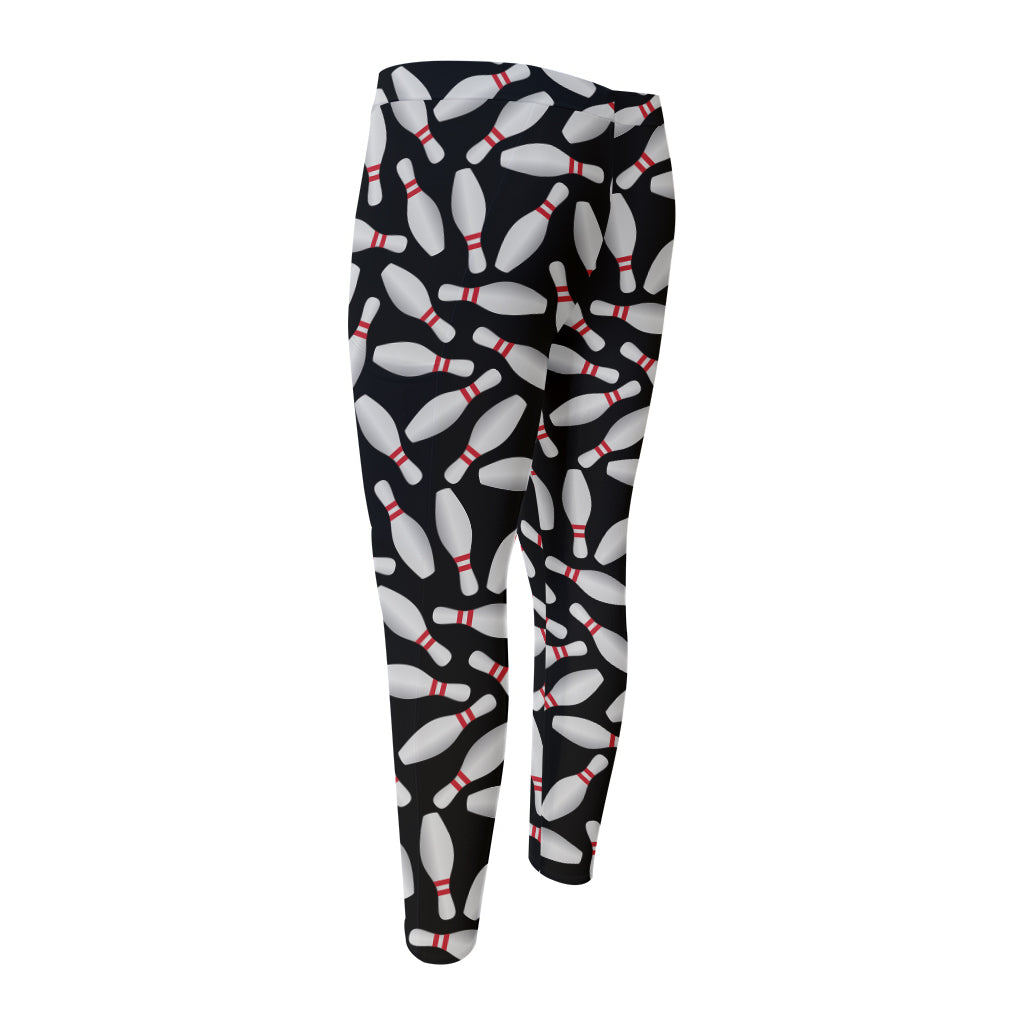 Black Bowling Pins Pattern Print Men's Compression Pants