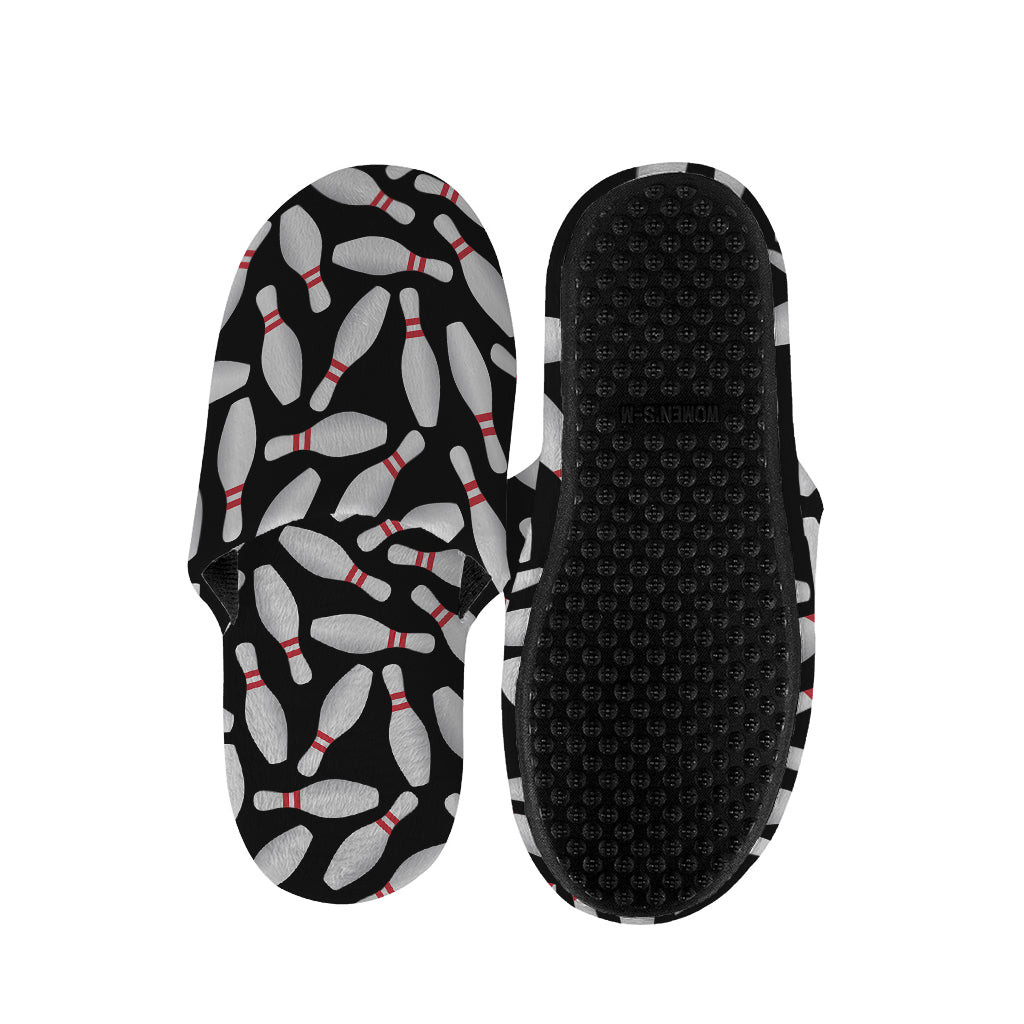 Black Bowling Pins Pattern Print Slippers