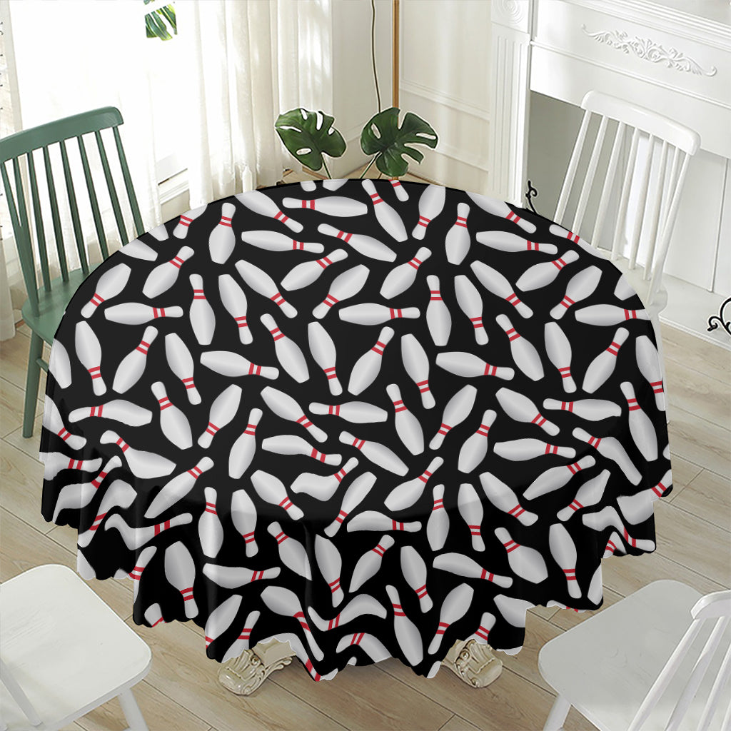 Black Bowling Pins Pattern Print Waterproof Round Tablecloth