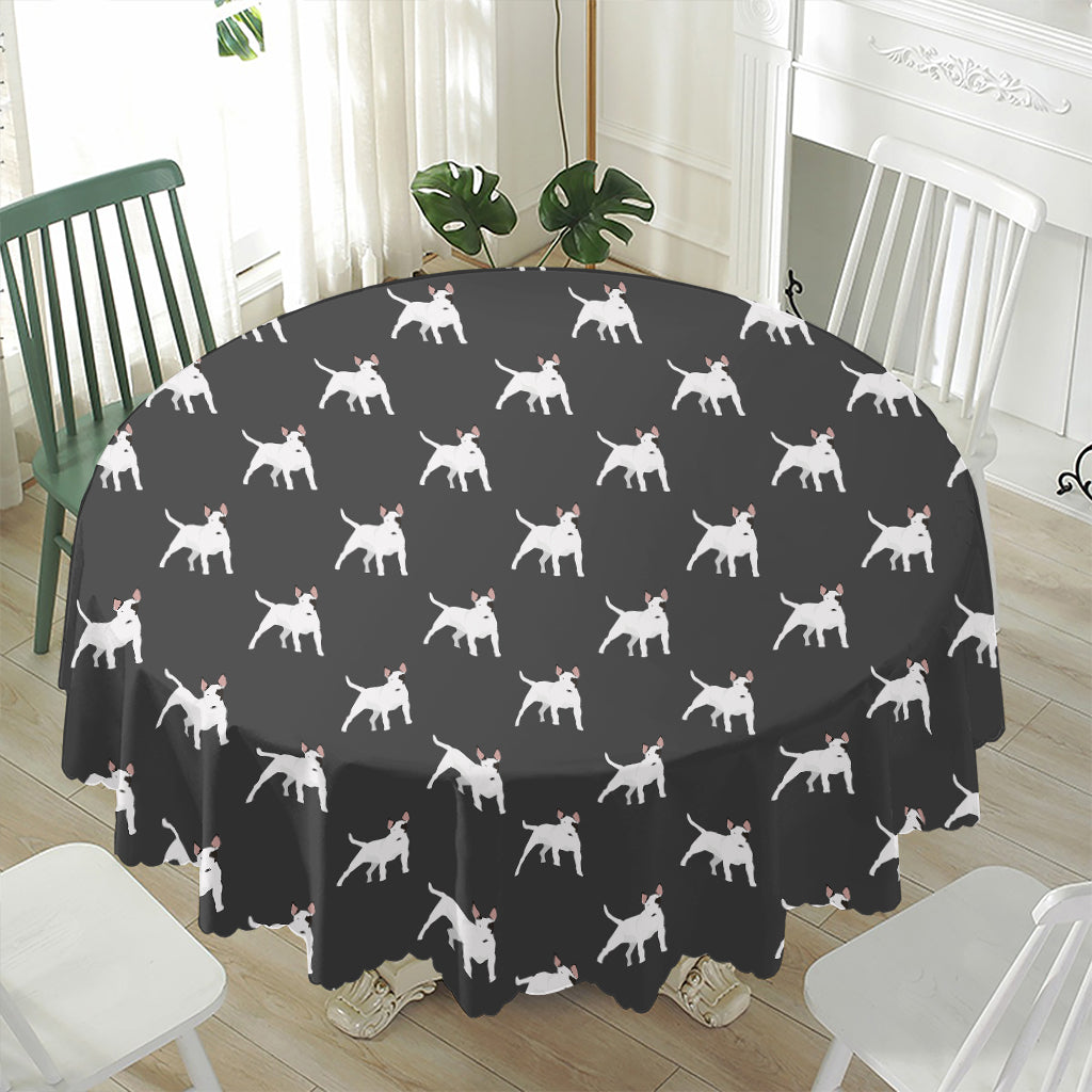 Black Bull Terrier Pattern Print Waterproof Round Tablecloth