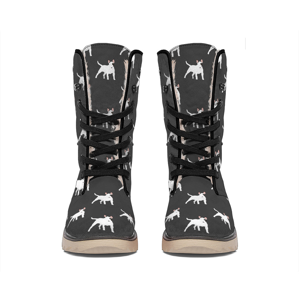 Black Bull Terrier Pattern Print Winter Boots