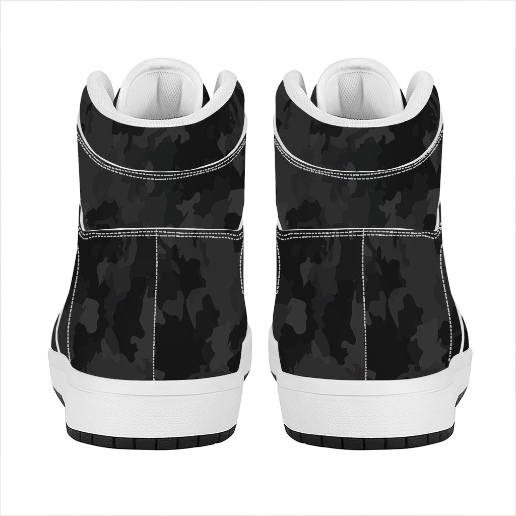 Black Camouflage Print High Top Leather Sneakers