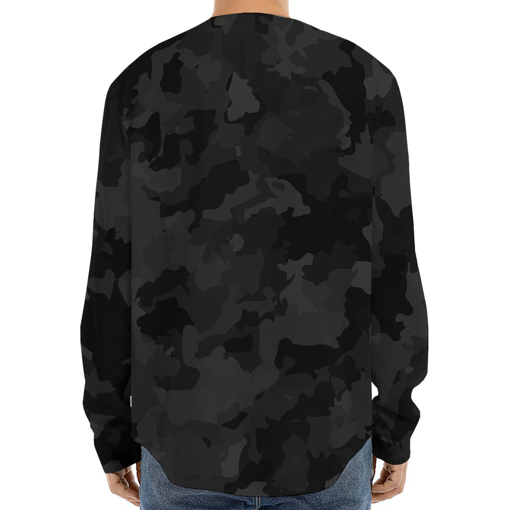 Black Camouflage Print Long Sleeve Baseball Jersey