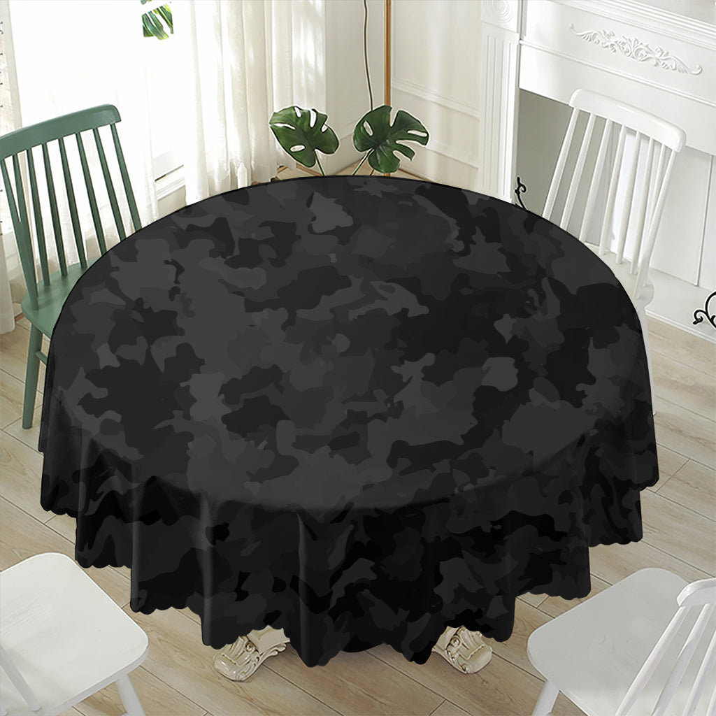 Black Camouflage Print Waterproof Round Tablecloth