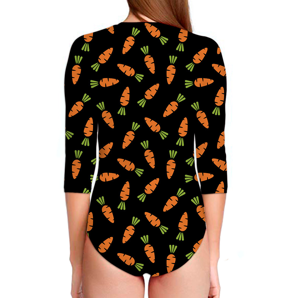 Black Carrot Pattern Print Long Sleeve Swimsuit