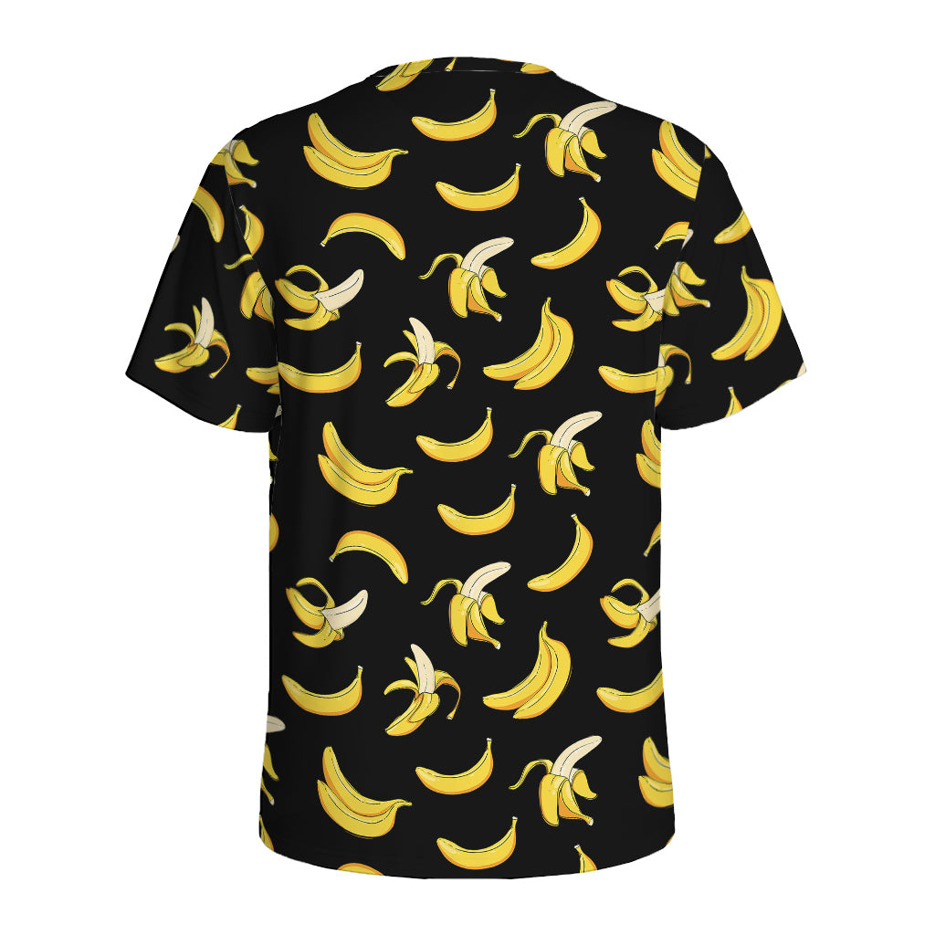 Black Cartoon Banana Pattern Print Men's Sports T-Shirt
