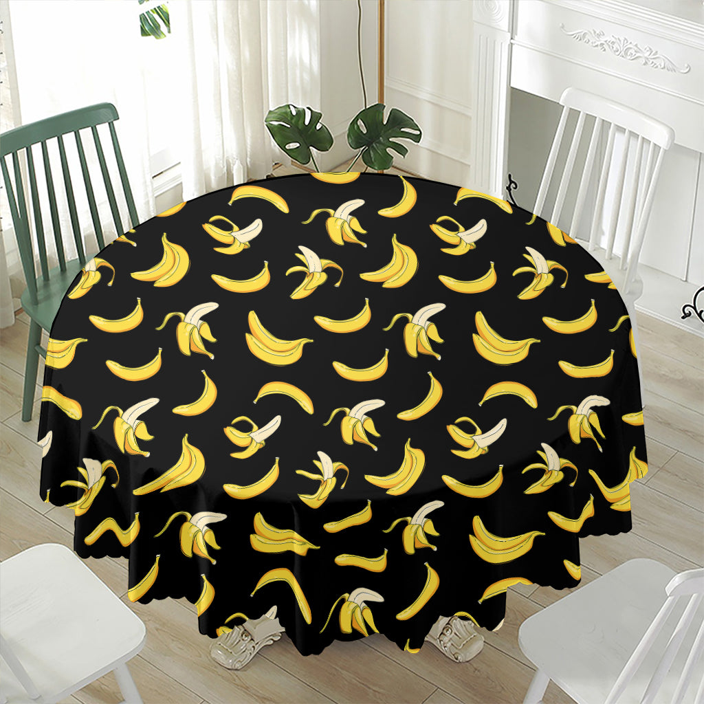 Black Cartoon Banana Pattern Print Waterproof Round Tablecloth