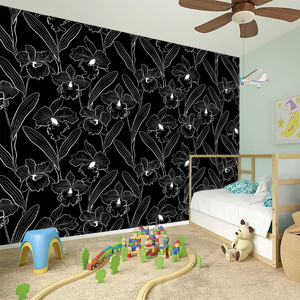 Black Cattleya Flower Pattern Print Wall Sticker