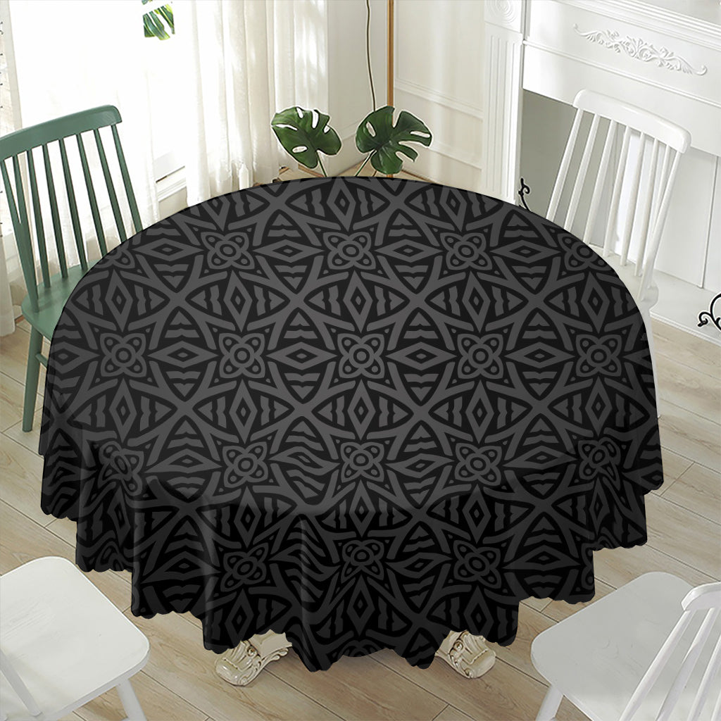 Black Celtic Symbol Pattern Print Waterproof Round Tablecloth