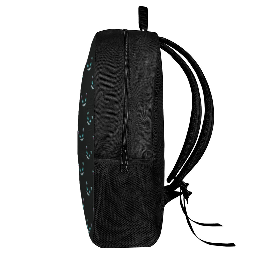Black Cheshire Cat Pattern Print 17 Inch Backpack
