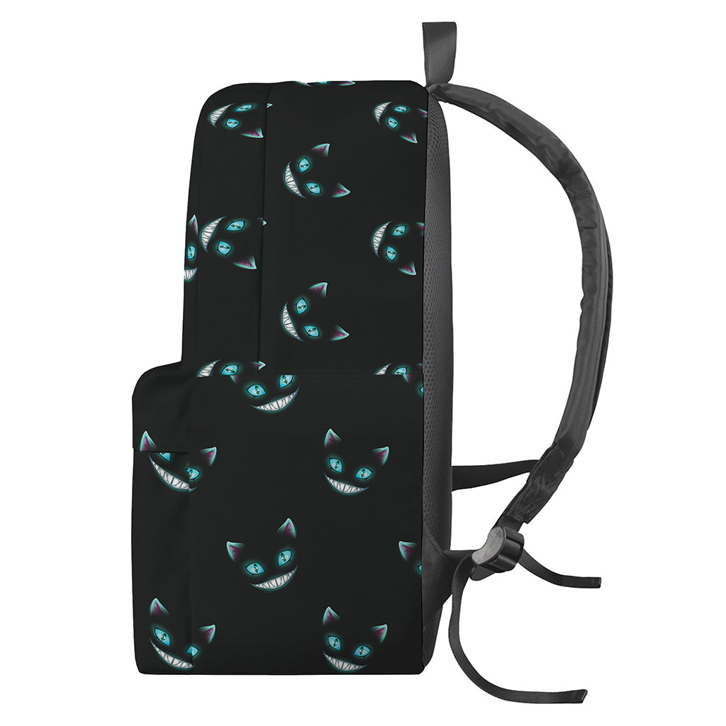 Black Cheshire Cat Pattern Print Backpack