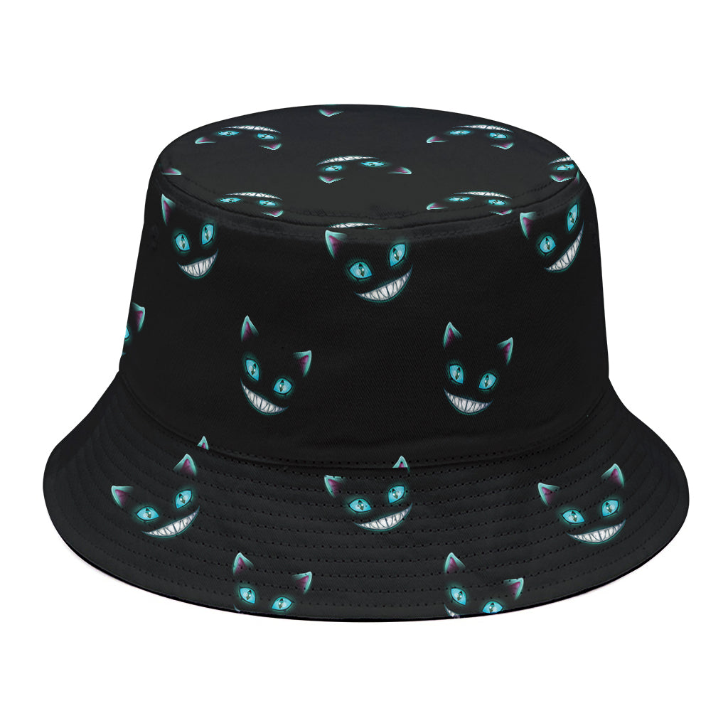 Black Cheshire Cat Pattern Print Bucket Hat