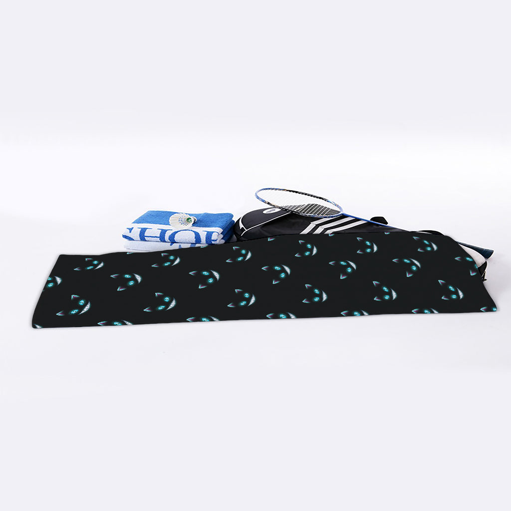Black Cheshire Cat Pattern Print Sports Towel