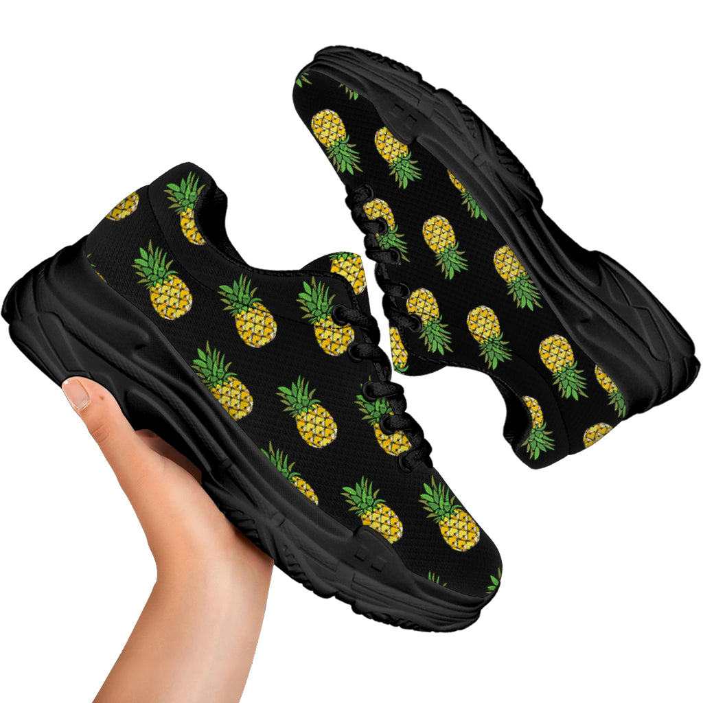 Black Cute Pineapple Pattern Print Black Chunky Shoes