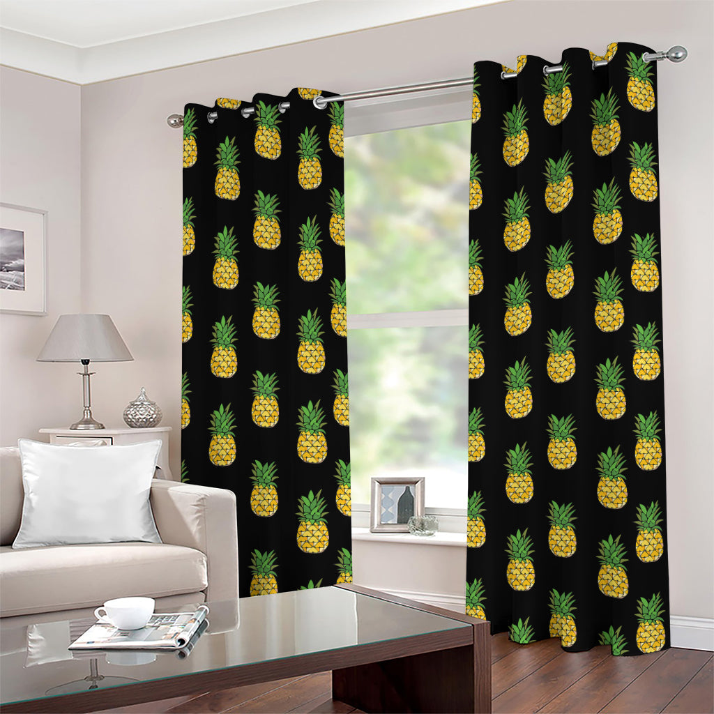Black Cute Pineapple Pattern Print Grommet Curtains