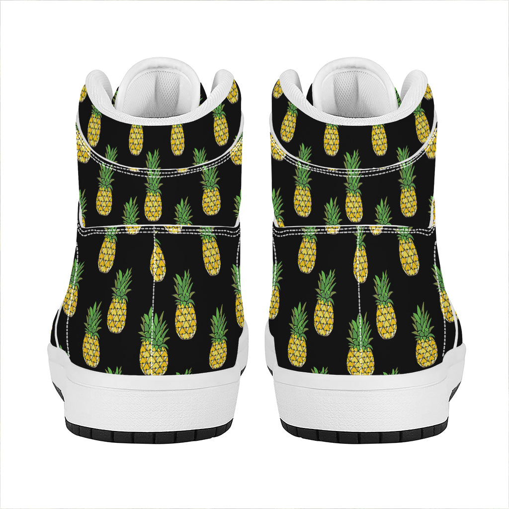 Black Cute Pineapple Pattern Print High Top Leather Sneakers