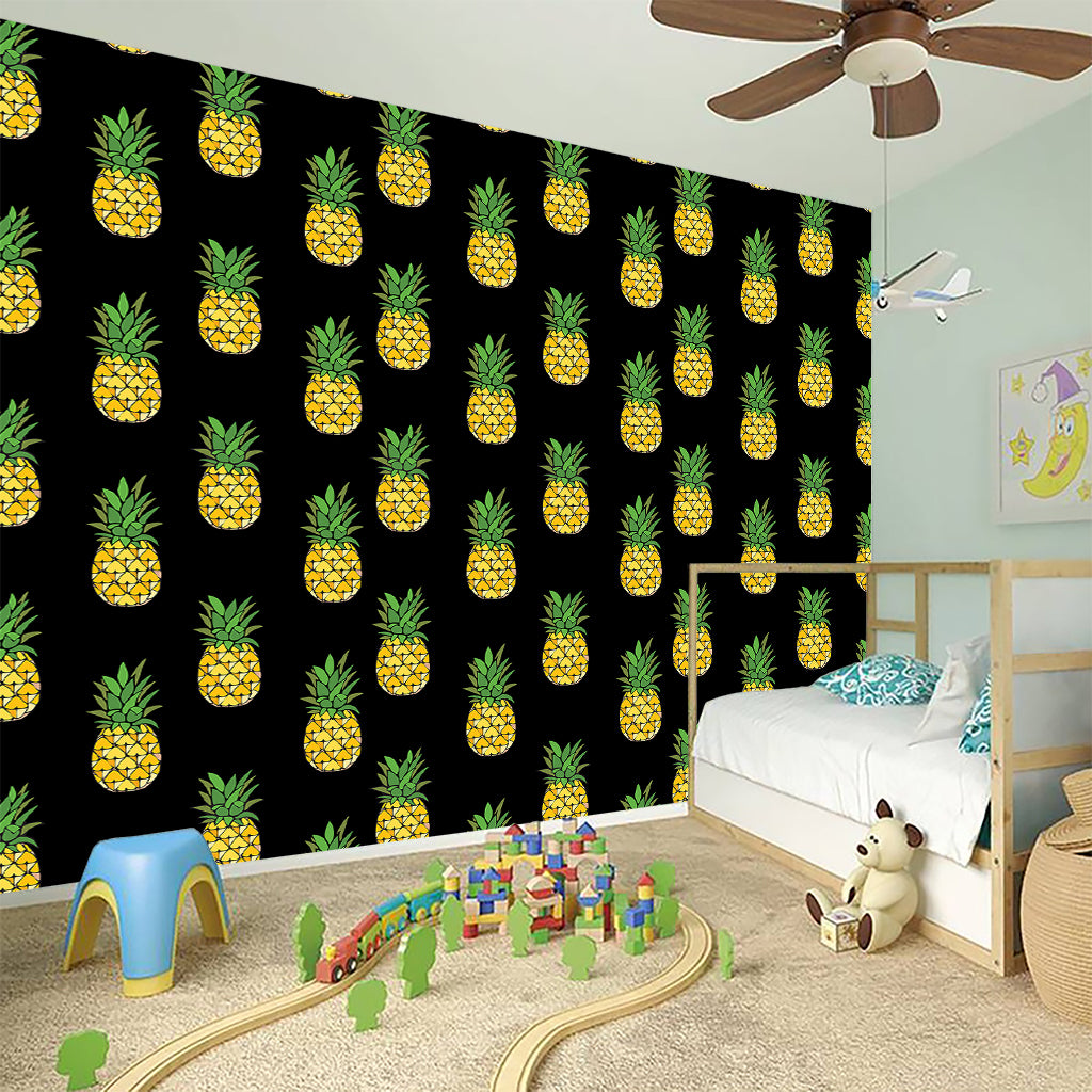 Black Cute Pineapple Pattern Print Wall Sticker