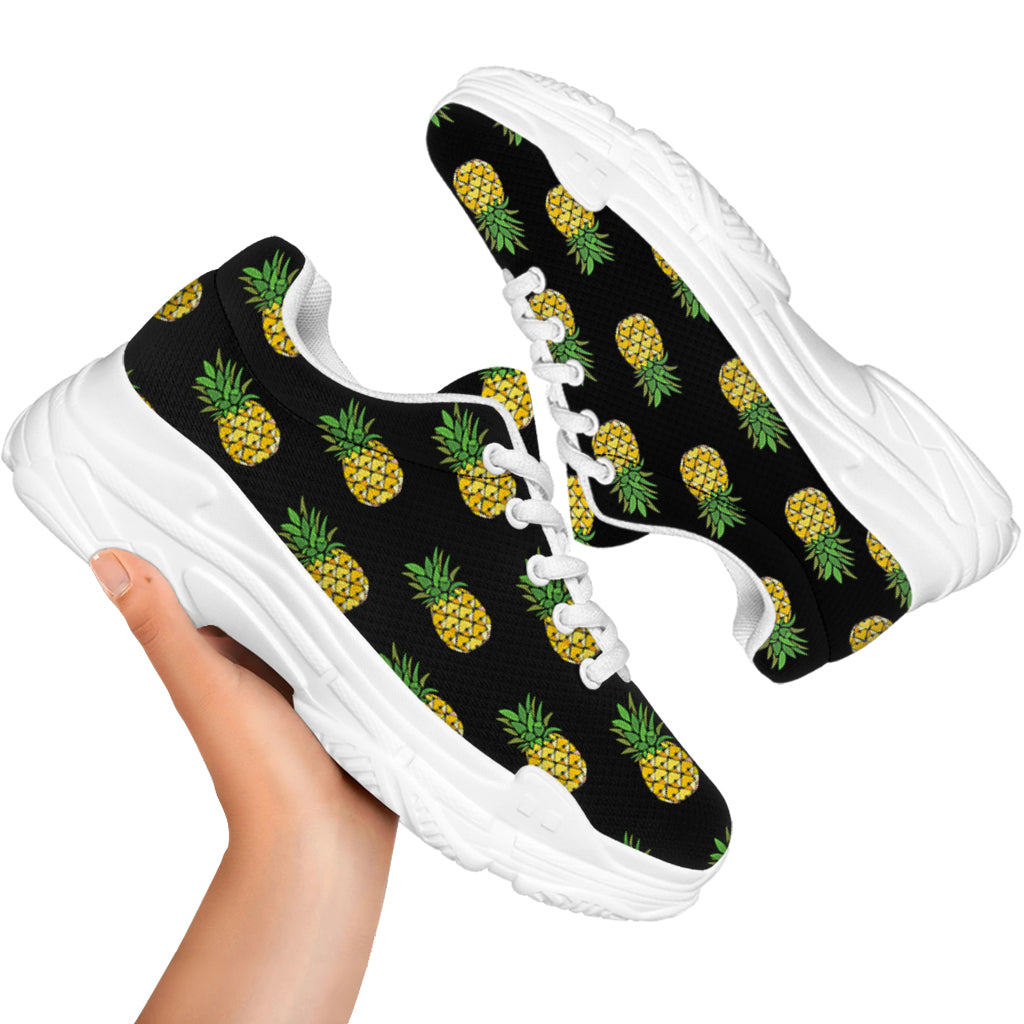 Black Cute Pineapple Pattern Print White Chunky Shoes
