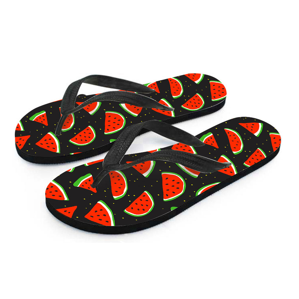 Black Cute Watermelon Pattern Print Flip Flops