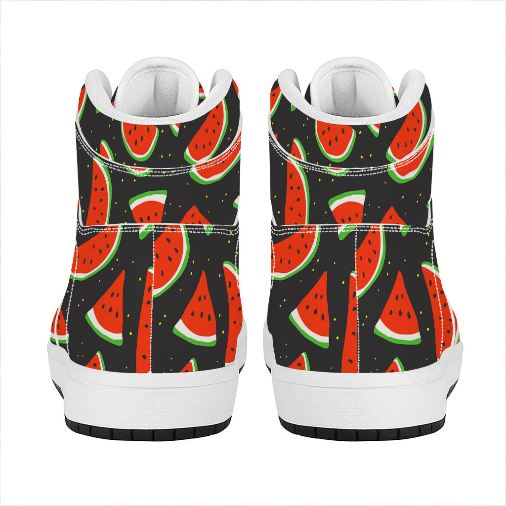 Black Cute Watermelon Pattern Print High Top Leather Sneakers