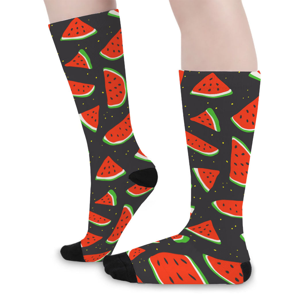 Black Cute Watermelon Pattern Print Long Socks