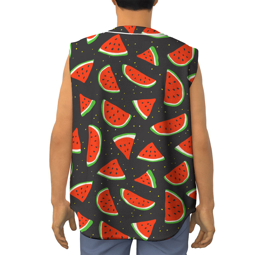 Black Cute Watermelon Pattern Print Sleeveless Baseball Jersey