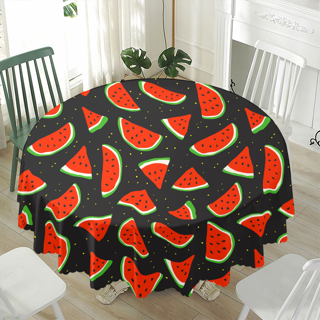 Black Cute Watermelon Pattern Print Waterproof Round Tablecloth