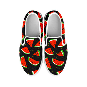 Black Cute Watermelon Pattern Print White Slip On Sneakers