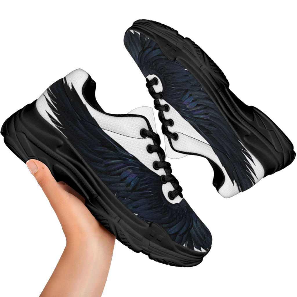 Black Demon Wings Print Black Chunky Shoes