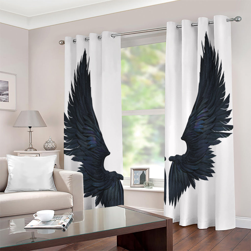 Black Demon Wings Print Grommet Curtains