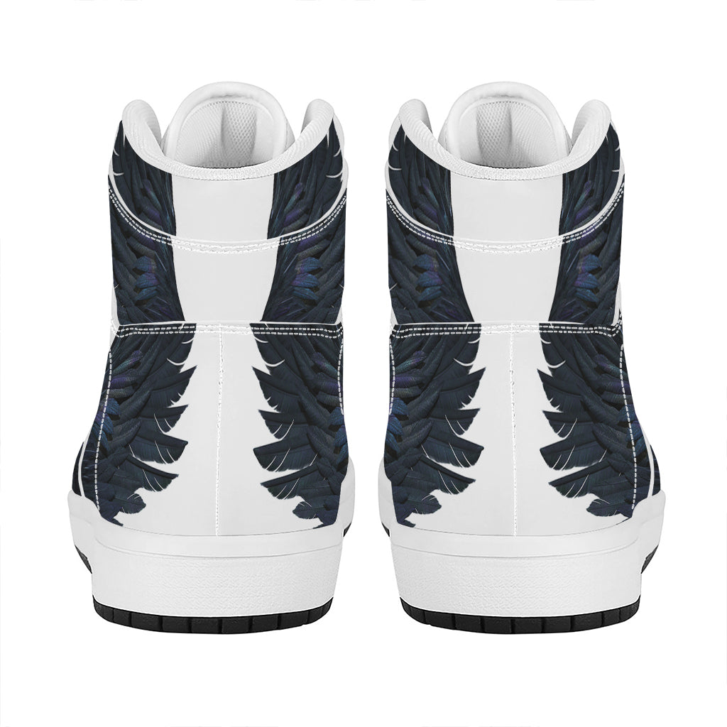 Black Demon Wings Print High Top Leather Sneakers