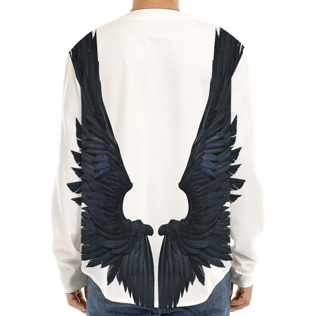 Black Demon Wings Print Long Sleeve Baseball Jersey