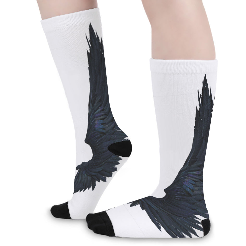 Black Demon Wings Print Long Socks