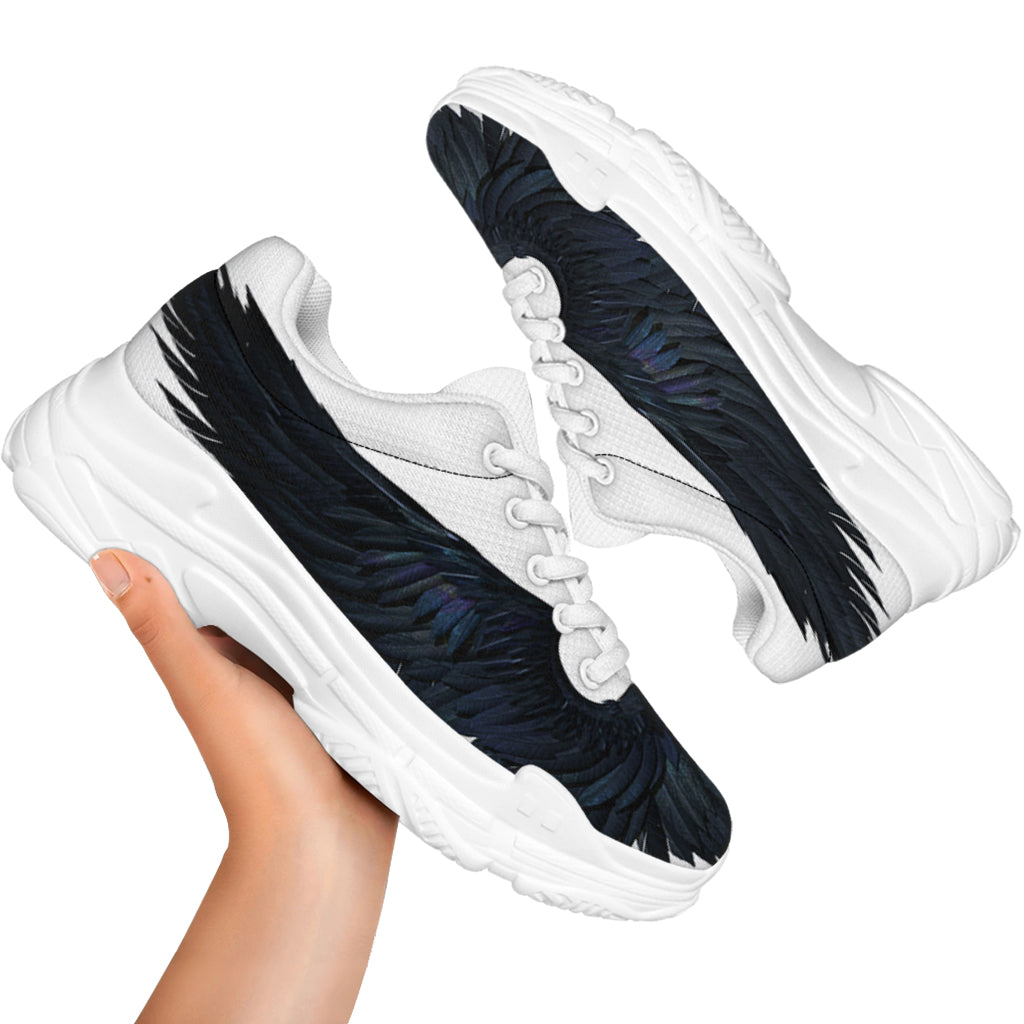 Black Demon Wings Print White Chunky Shoes
