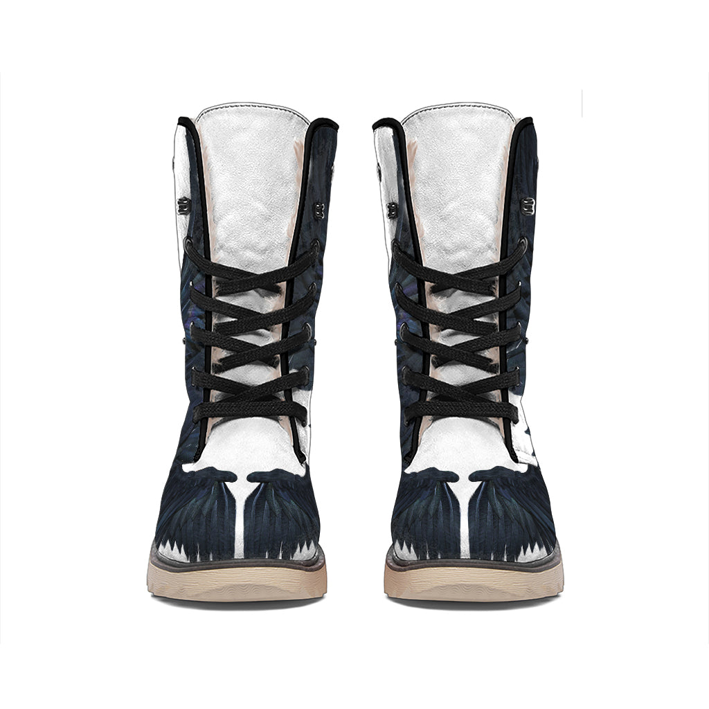 Black Demon Wings Print Winter Boots