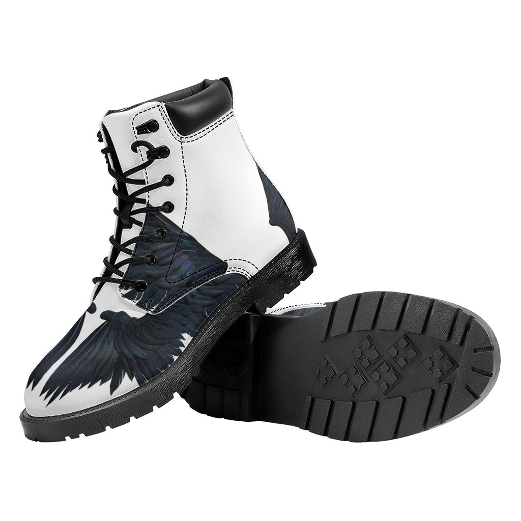 Black Demon Wings Print Work Boots