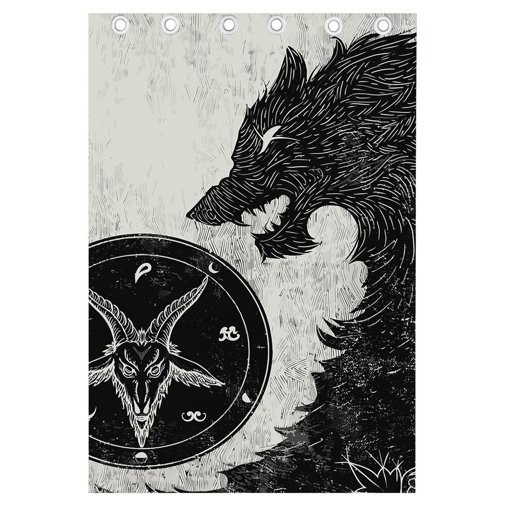 Black Demon Wolf Print Curtain