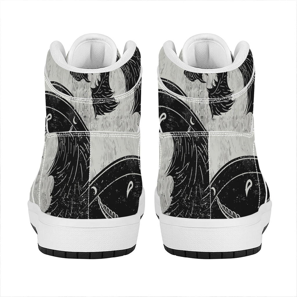Black Demon Wolf Print High Top Leather Sneakers