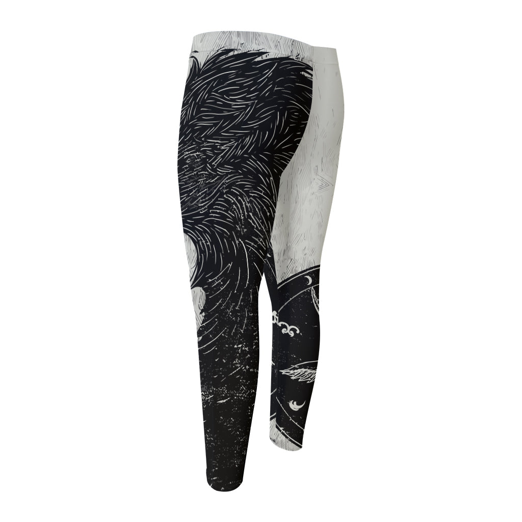 Black Demon Wolf Print Men's Compression Pants