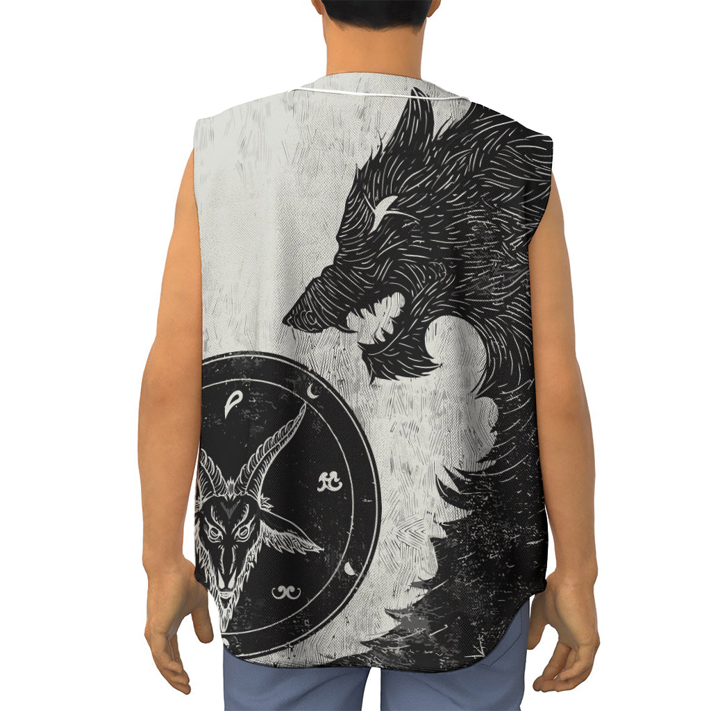 Black Demon Wolf Print Sleeveless Baseball Jersey