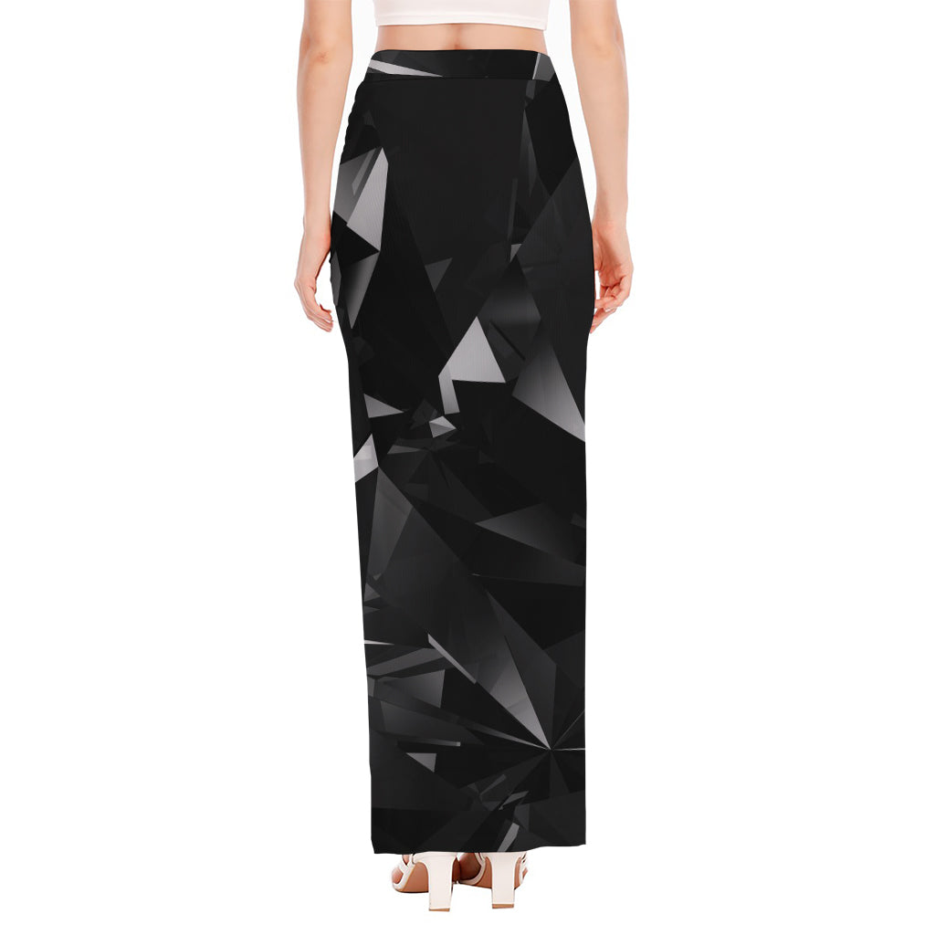 Black Diamond Print High Slit Maxi Skirt