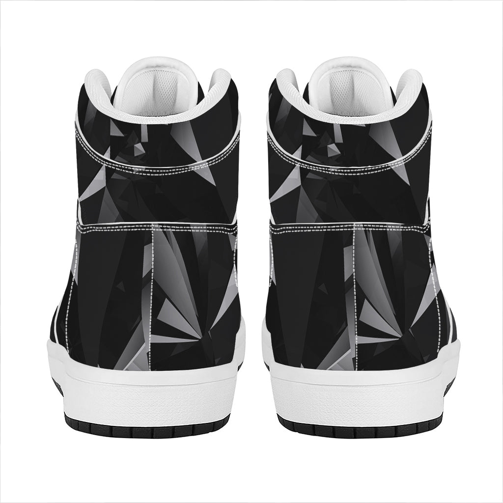 Black Diamond Print High Top Leather Sneakers