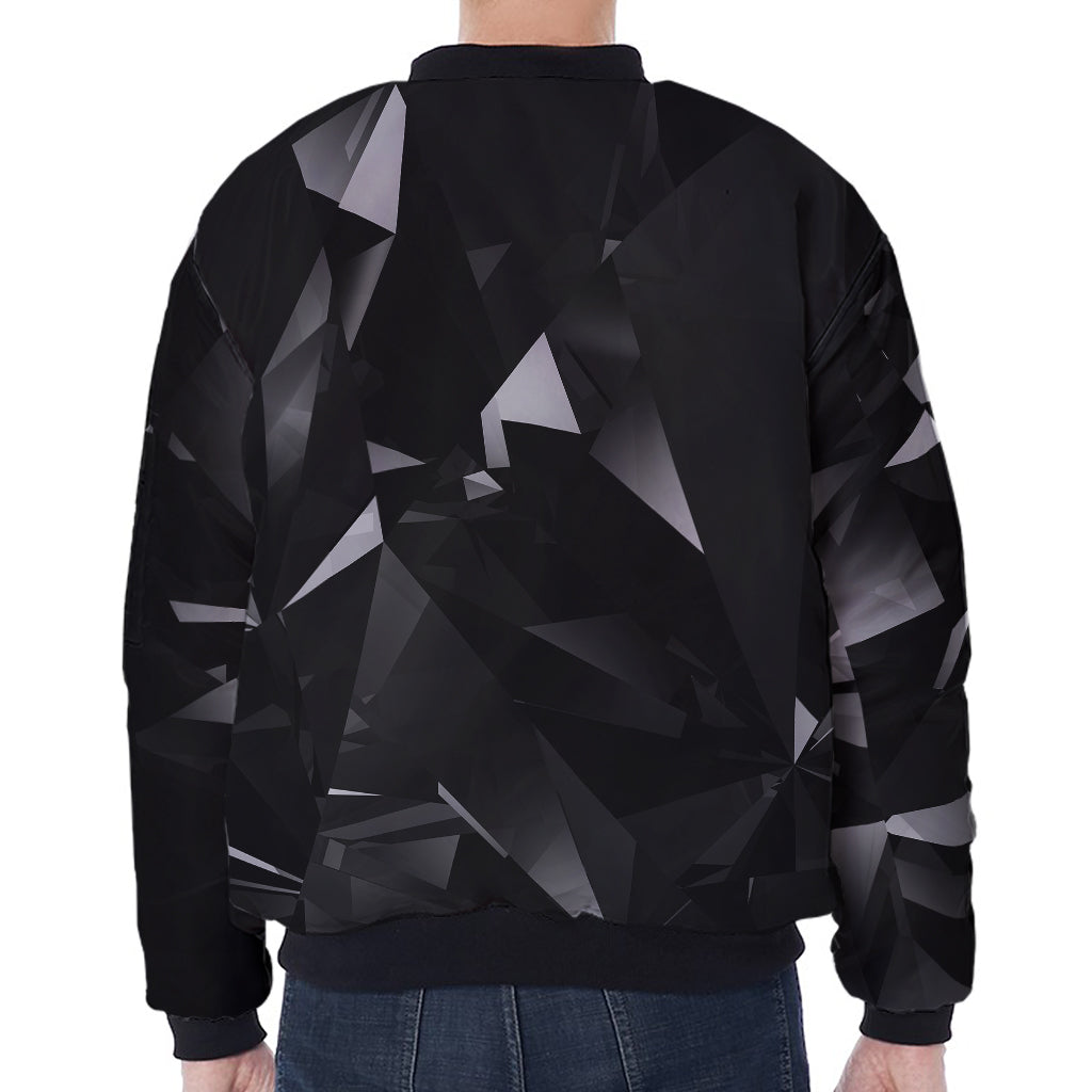 Black Diamond Print Zip Sleeve Bomber Jacket