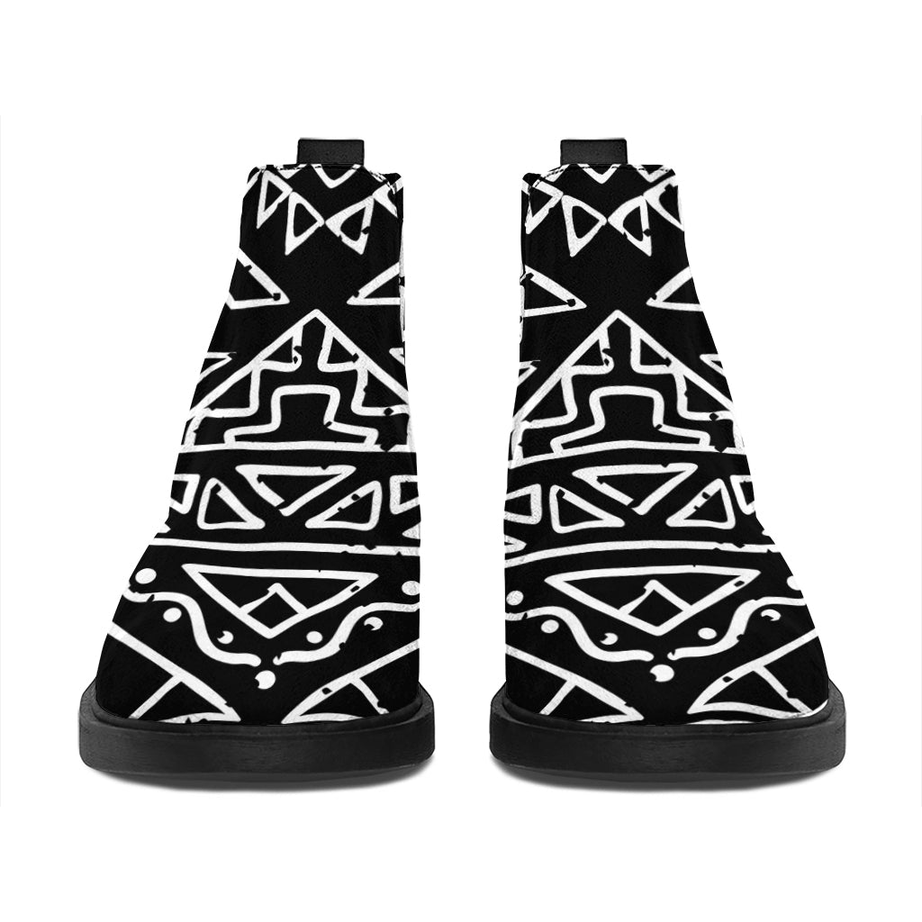 Black Ethnic Aztec Pattern Print Flat Ankle Boots